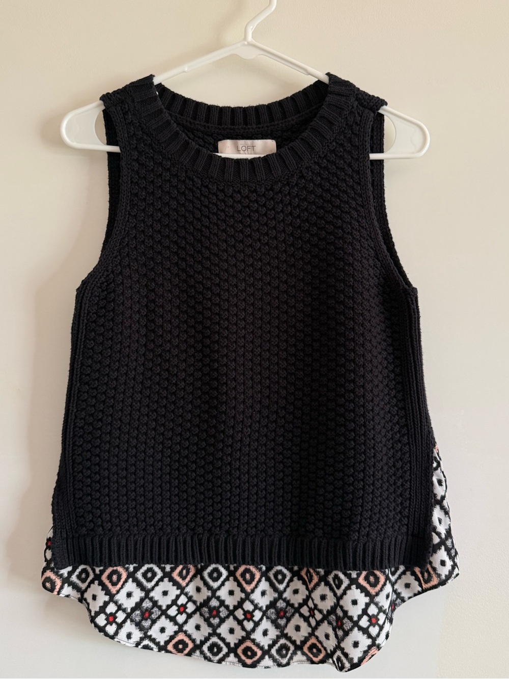LOFT Sleeveless Cotton Knit Mixed Media Sweater